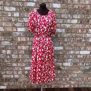 NW Puff Sleeve Women's Floral Vintage Red Dress Size XS